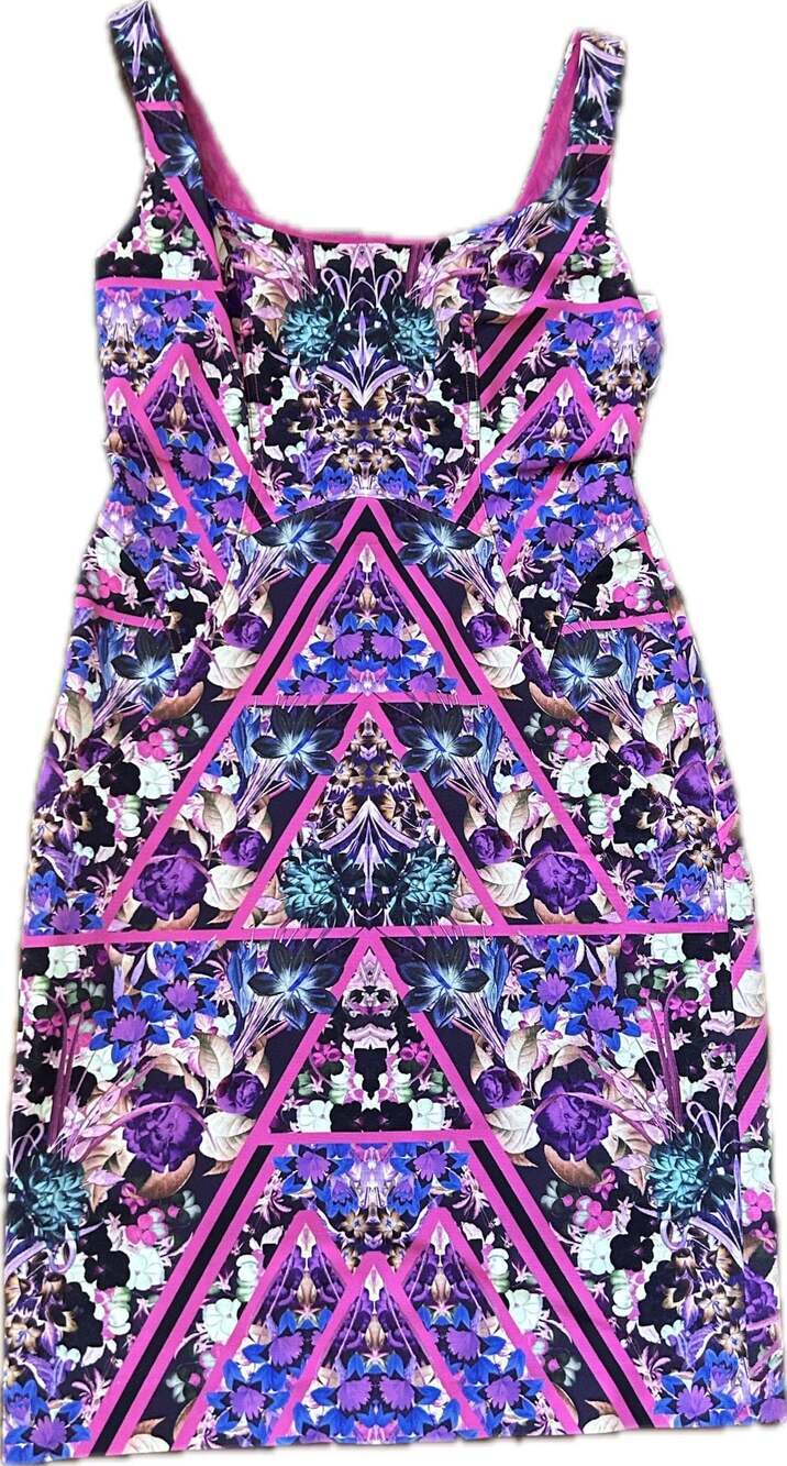 Nicole Miller Powernet Geometric Floral Sleeveless Sheath Bodycon Dress Y2K